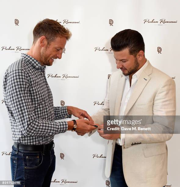 Jenson Button and Parham Ramezani attend Parham Ramezani X Jenson Button jewellery launch at The Shard on July 20, 2017 in London, England.