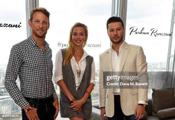 Jenson Button, Noelle Reno and Parham Ramezani attend Parham Ramezani X Jenson Button jewellery launch at The Shard on July 20, 2017 in London,...