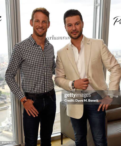 Jenson Button and Parham Ramezani attend Parham Ramezani X Jenson Button jewellery launch at The Shard on July 20, 2017 in London, England.