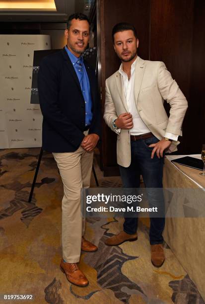 Jo Alvirez and Parham Ramezani attend Parham Ramezani X Jenson Button jewellery launch at The Shard on July 20, 2017 in London, England.