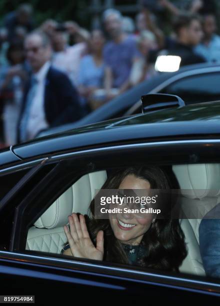 Catherine, Duchess of Cambridge, and Prince William, Duke of Cambridge depart in a limousine after attending a reception at Claerchen's Ballhaus...
