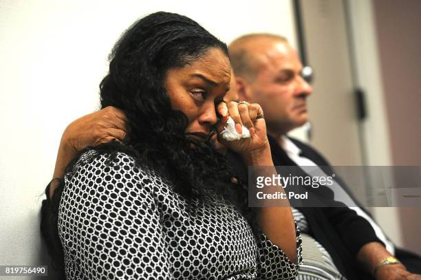Simpson's sister Arnelle Simpson reacts during his parole hearing at Lovelock Correctional Center July 20, 2017 in Lovelock, Nevada. Simpson is...