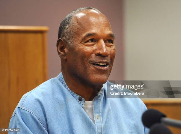 Former professional football player O.J. Simpson speaks during a parole hearing at Lovelock Correctional Center in Lovelock, Nevada, U.S., on...