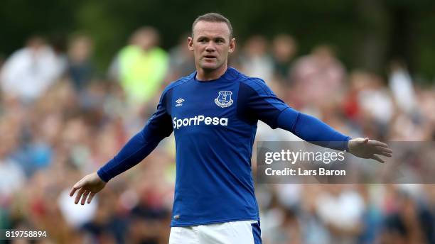 Wayne Rooney of Everton gestures during a preseason friendly match between FC Twente and Everton FC at Sportpark de Stockakker on July 19, 2017 in De...