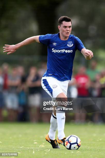Michael Keane of Everton runs with the ball during a preseason friendly match between FC Twente and Everton FC at Sportpark de Stockakker on July 19,...