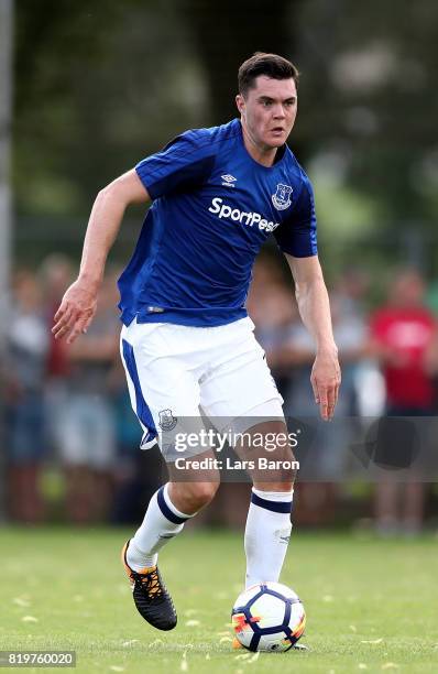 Michael Keane of Everton runs with the ball during a preseason friendly match between FC Twente and Everton FC at Sportpark de Stockakker on July 19,...