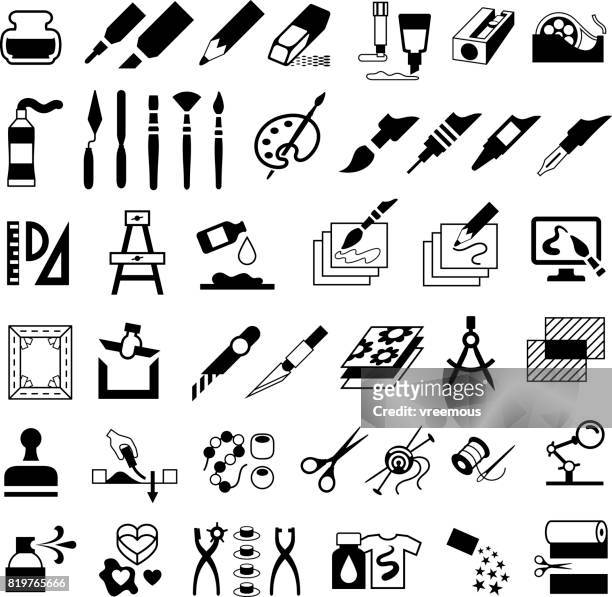 drawing, painting, art and craft icons - hobby icons stock illustrations
