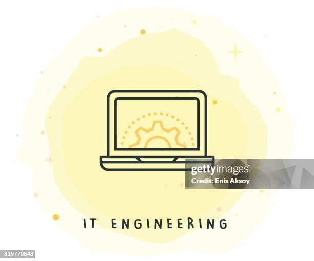 it engineering icon with watercolor patch - computer programmer working stock illustrations