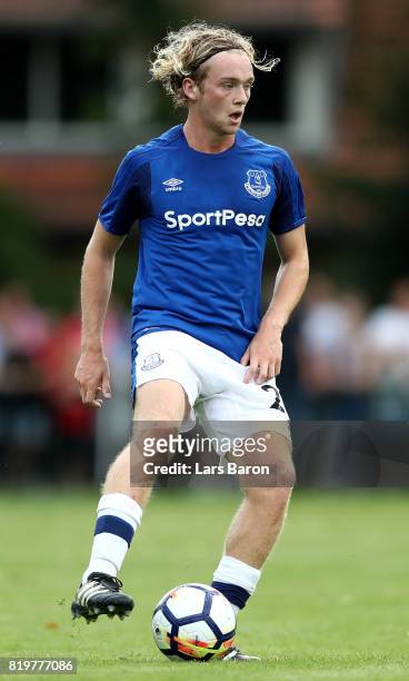Tom Davies of Everton runs with the ball during a preseason friendly match between FC Twente and Everton FC at Sportpark de Stockakker on July 19,...