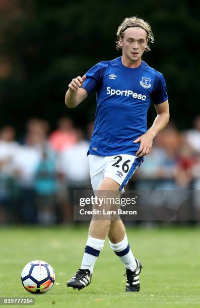 Tom Davies of Everton runs with the ball during a preseason friendly match between FC Twente and Everton FC at Sportpark de Stockakker on July 19,...