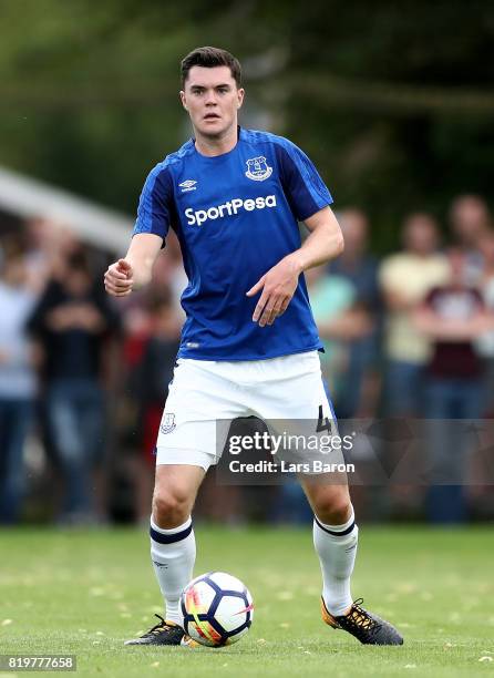 Michael Keane of Everton runs with the ball during a preseason friendly match between FC Twente and Everton FC at Sportpark de Stockakker on July 19,...