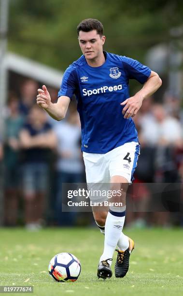 Michael Keane of Everton runs with the ball during a preseason friendly match between FC Twente and Everton FC at Sportpark de Stockakker on July 19,...