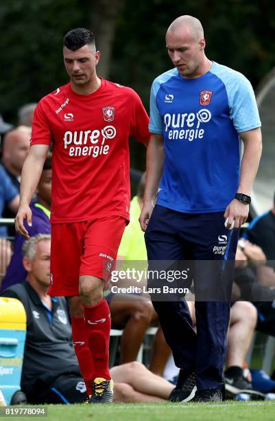 Haris Vuckic of Twente leaves injured the pitch during a preseason friendly match between FC Twente and Everton FC at Sportpark de Stockakker on July...