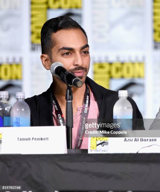 Aziz Al Dorani speaks onstage at the "Medinah" World Premiere Sneak Peek during Comic-Con International 2017 at San Diego Convention Center on July...
