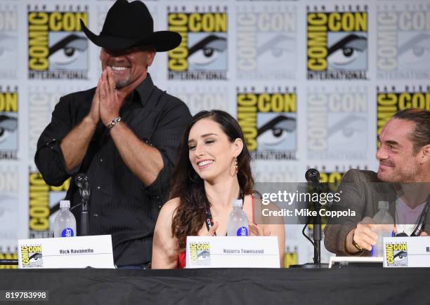 Rick Ravanello, Najarra Townsend and Rob Pomfret speaks onstage at the "Medinah" World Premiere Sneak Peek during Comic-Con International 2017 at San...