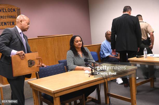 Simpson's daughter Arnelle Simpson prepares to testify during his parole hearing at Lovelock Correctional Center July 20, 2017 in Lovelock, Nevada....
