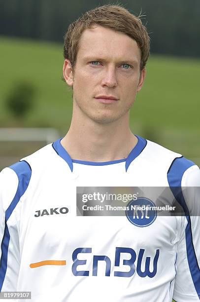 Michael Mutzel poses during Bundesliga 1st team presentation of Karlsruher SC at the sportsground Baiersbronn on July 18, 2008 in Baiersbronn,...