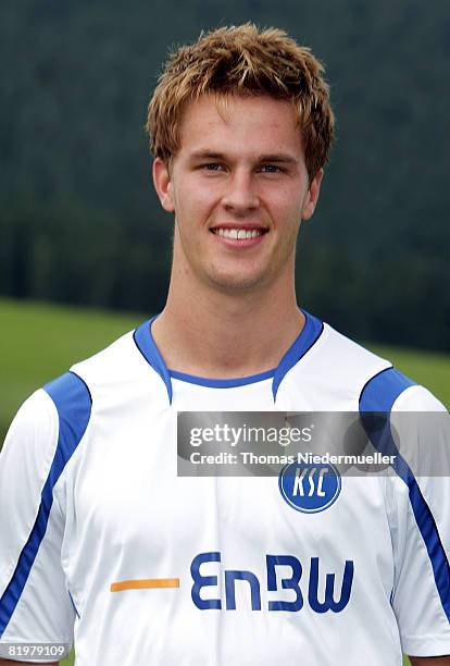 Sebastian Langkamp poses during Bundesliga 1st team presentation of Karlsruher SC at the sportsground Baiersbronn on July 18, 2008 in Baiersbronn,...