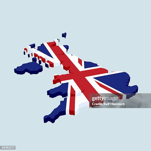 british flag in the shape of great britain - medium group of objects stock illustrations