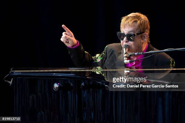 British singer Elton John performs on stage during a concert at the Starlite music festival on July 20, 2017 in Marbella, Spain.