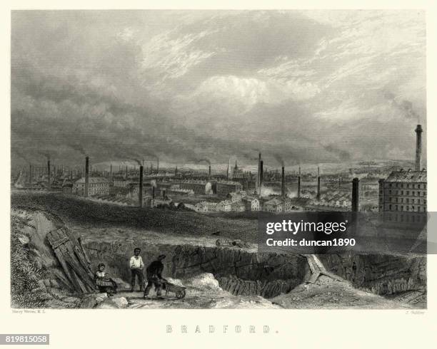 bradford, west yorkshire, 19th century - textile factory stock illustrations