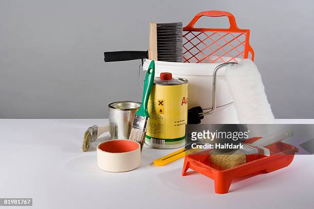 house painter?s equipment - verfbak stockfoto's en -beelden