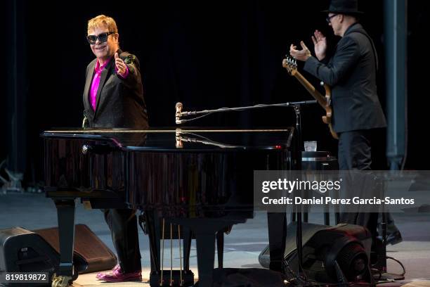British singer Elton John performs on stage during a concert at the Starlite music festival on July 20, 2017 in Marbella, Spain.