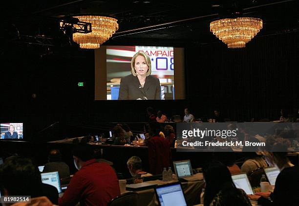 Anchor and managing editor Katie Couric speak during the CBS portion of the Television Critics Association Press Tour held at the Beverly Hilton...