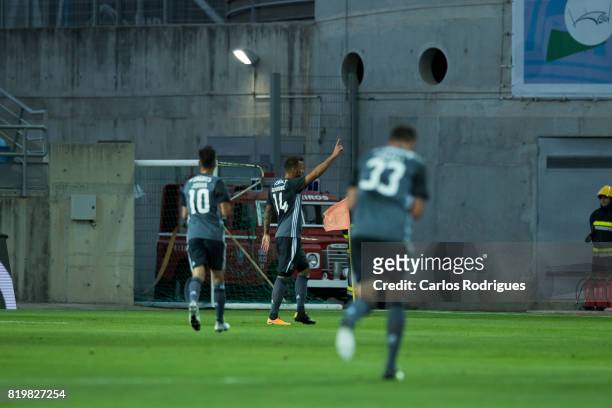 Benfica's forward Haris Seferovic from Switzerland celebrates scoring Benfica first goal during the Pre-Season Algarve Cup match between SL Benfica...