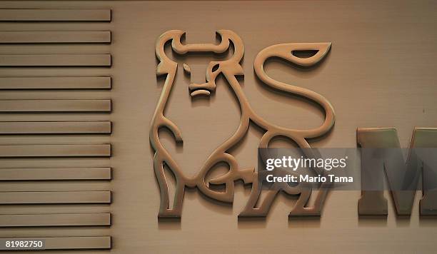 The Merrill Lynch bull is seen at Merrill Lynch offices July 18, 2008 in New York City. Merrill Lynch lost another $4.9 billion while posting its...