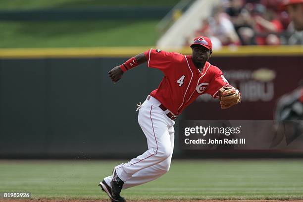 Brandon Phillips of the Cincinnati Reds fields during the game against the Philadelphia Phillies at Great American Ball Park in Cincinnati, Ohio on...