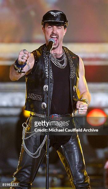 Eric Anzalone of The Village People performs on stage at the taping of the ?American Bandstand?s 50th ? A Celebration!", to air on ABC TV on May 3,...