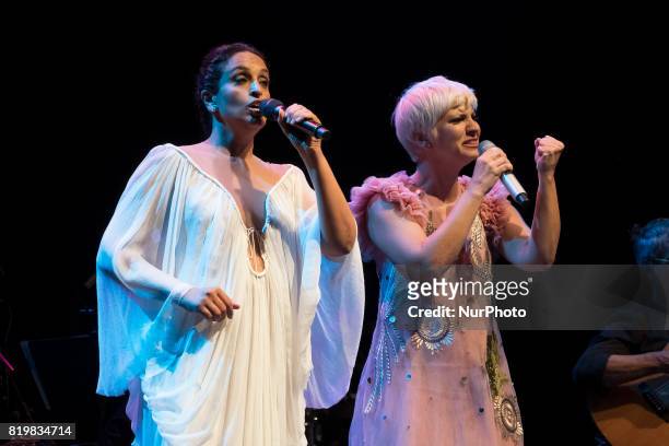 The Israeli singer Noa and the Spanish singer Pasión Vega during the concert offered at the Teatro Circo Price in Madrid July 20, 2017