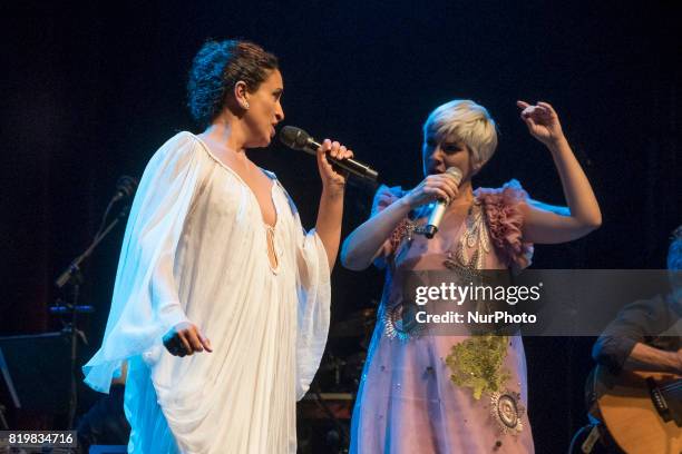 The Israeli singer Noa and the Spanish singer Pasión Vega during the concert offered at the Teatro Circo Price in Madrid July 20, 2017