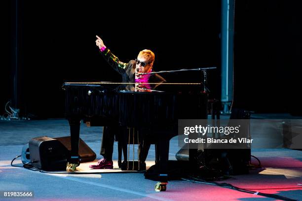 British singer Elton John performs on stage during a concert at the Starlite Music Festival on July 20, 2017 in Marbella, Spain.