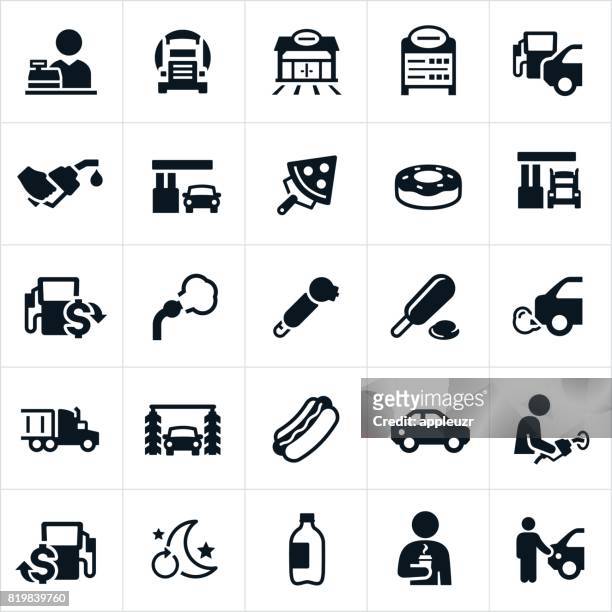 gas station icons - refuelling stock illustrations
