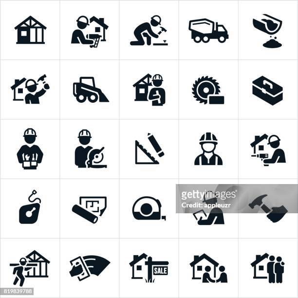 illustrazioni stock, clip art, cartoni animati e icone di tendenza di icone di costruzione di nuove costruzioni per la casa - building icon