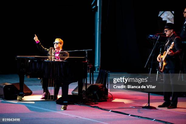 British singer Elton John performs on stage during a concert at the Starlite Music Festival on July 20, 2017 in Marbella, Spain.