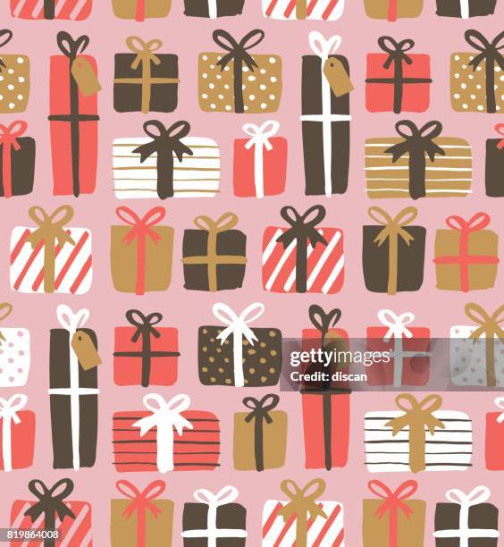 seamless pattern of gift boxes - december birthday stock illustrations