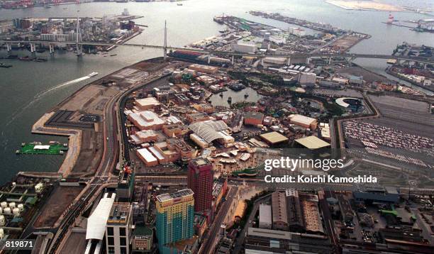 An aerial view of Universal Studios, which officially opened to the public that morning, March 31, 2001 in Osaka, Japan. Although the park is...