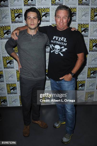 Actors Dylan O'Brien and Linden Ashby pose backstage at the "Teen Wolf" panel during Comic-Con International 2017 at San Diego Convention Center on...