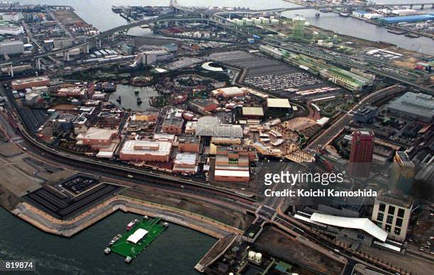 An aerial view of Universal Studios, which officially opened to the public that morning, March 31, 2001 in Osaka, Japan. Although the park is...