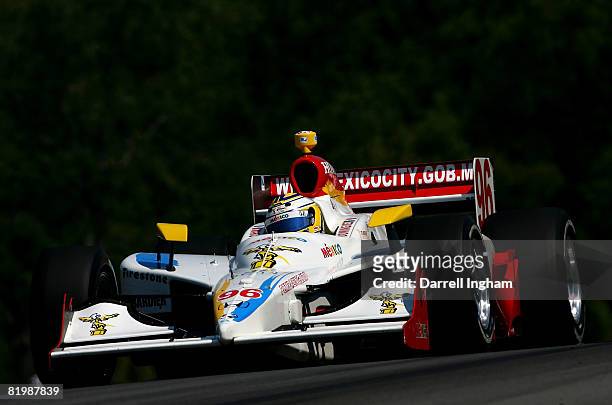 Mario Dominguez drives the Pacific Coast Motorsports Dallara Honda during practice for the IRL IndyCar Series The Honda 200 on July 18, 2008 at the...