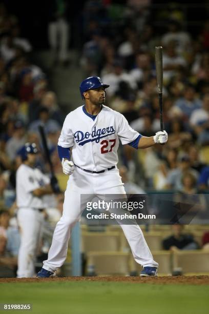 Matt Kemp of the Los Angeles Dodgers bats against the Florida Marlins on July 12, 2008 at Dodger Stadiium in Los Angeles, California. The Marlins won...
