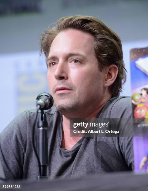 Actor Beck Bennett speaks onstage at the "Brigsby Bear" cast and filmmakers panel during Comic-Con International 2017 at San Diego Convention Center...