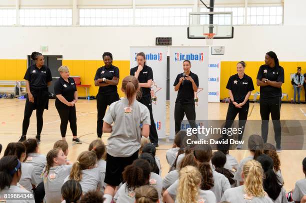 Layshia Clarendon of the Atlanta Dream participates during the Jr. WNBA All-Star Clinic as part of the 2017 WNBA All-Star at the Mercer County Boys...