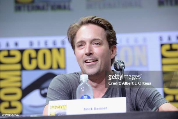 Actor Beck Bennett speaks onstage at the "Brigsby Bear" cast and filmmakers panel during Comic-Con International 2017 at San Diego Convention Center...