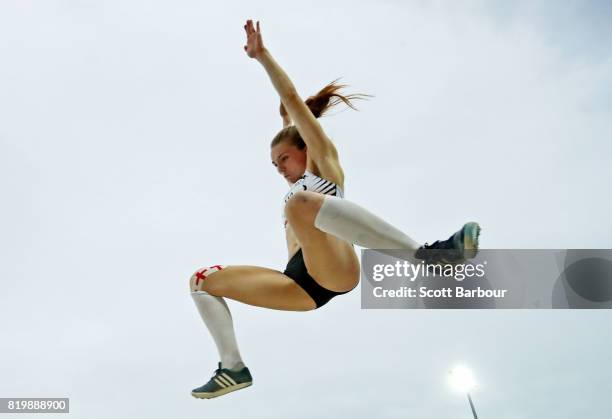 Lucy Hadaway of England competes in the Girls Long Jump Final during the Athletics on day 3 of the 2017 Youth Commonwealth Games at Thomas A....