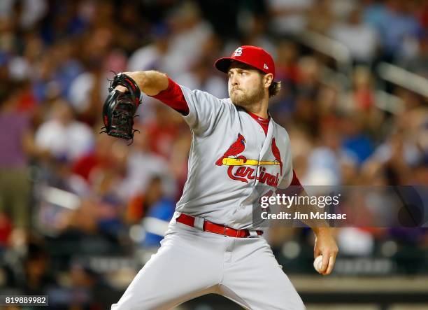 Kevin Siegrist of the St. Louis Cardinals in action against the New York Mets at Citi Field on July 17, 2017 in the Flushing neighborhood of the...