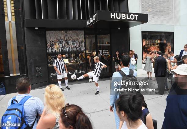 New York Red Bulls players attend an event hosted by Hublot to welcome the Juventus Football Club to NYC on July 20, 2017 in New York City.